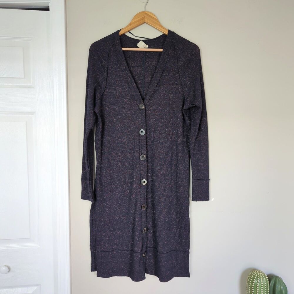 We The Free Navy Copper Metallic Sparkle Duster Cardigan Sweater Medium